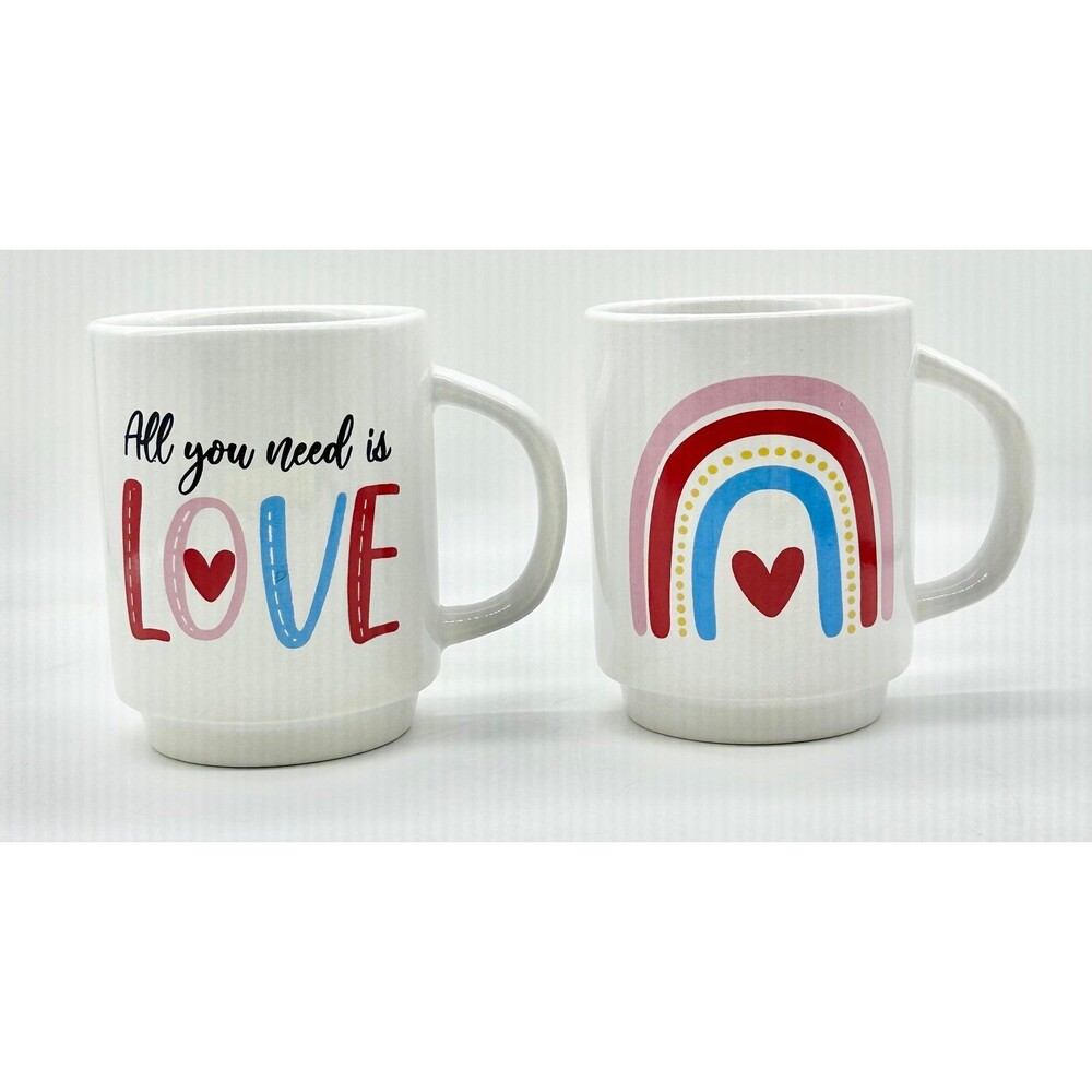 Set of 2 Red and Pink Coffee Mugs Cups By Dan Dee International